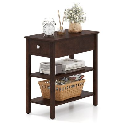 3-Tier Narrow End Table with Pull-Out Drawer and Storage Shelves