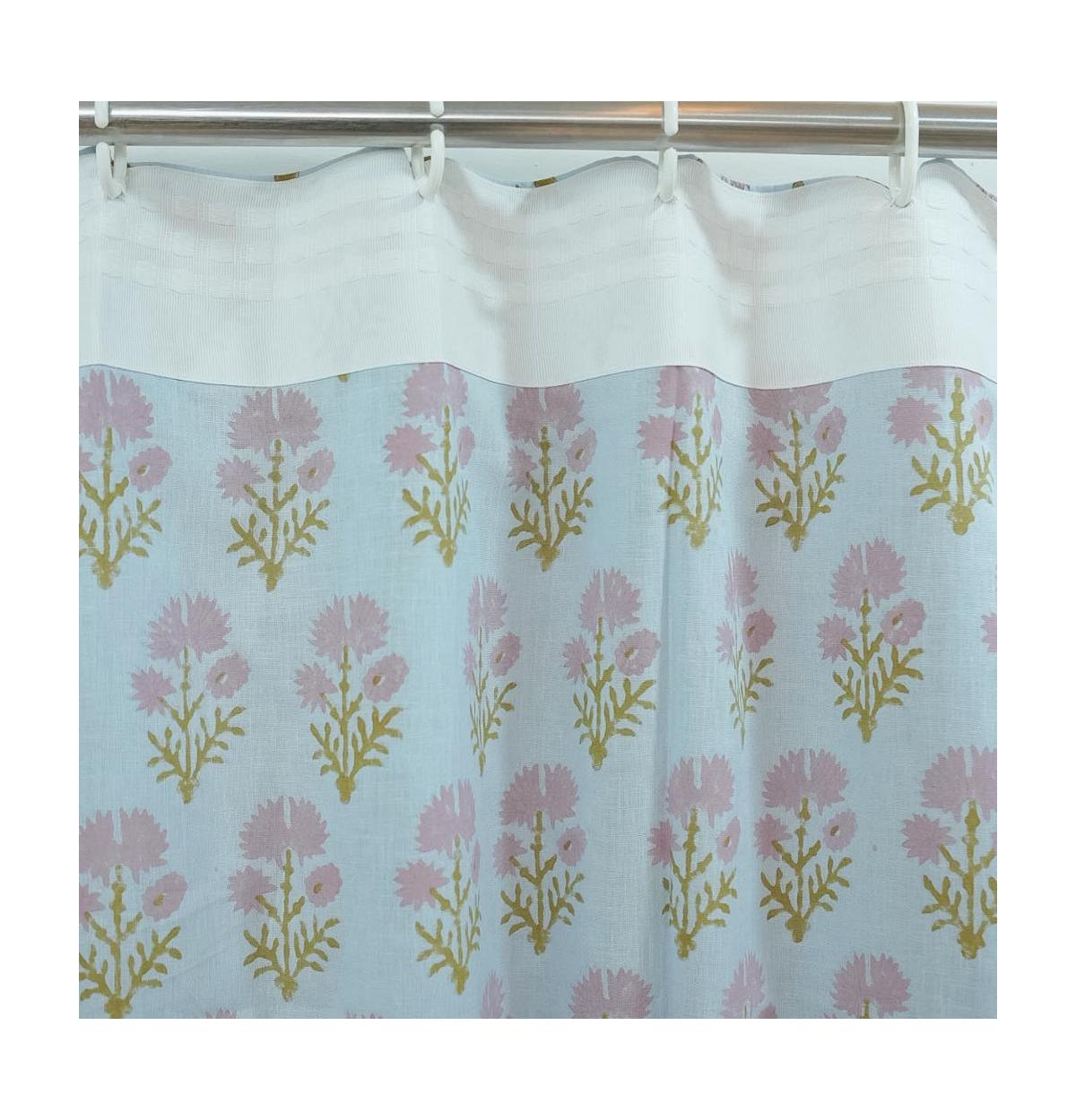 Fabdivine Juhi Boho Handmade Floral Block Print Linen Curtains