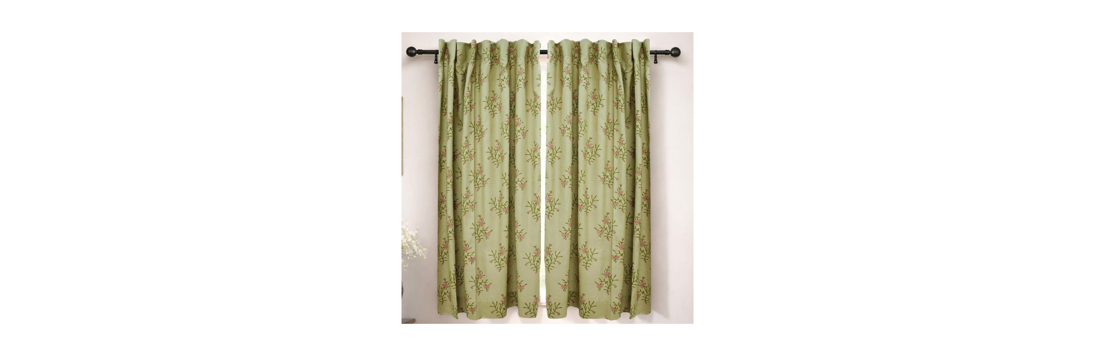 Fabdivine Handcrafted Floral Block Print Viscose Linen Curtains Panel
