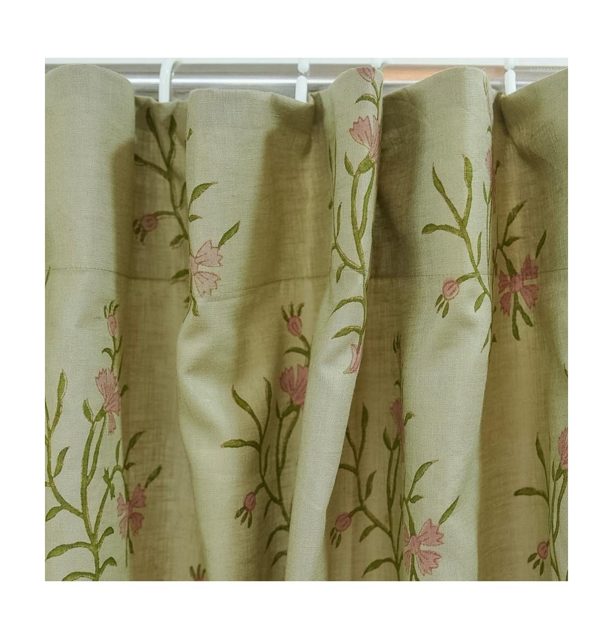 Fabdivine Handcrafted Floral Block Print Viscose Linen Curtains Panel