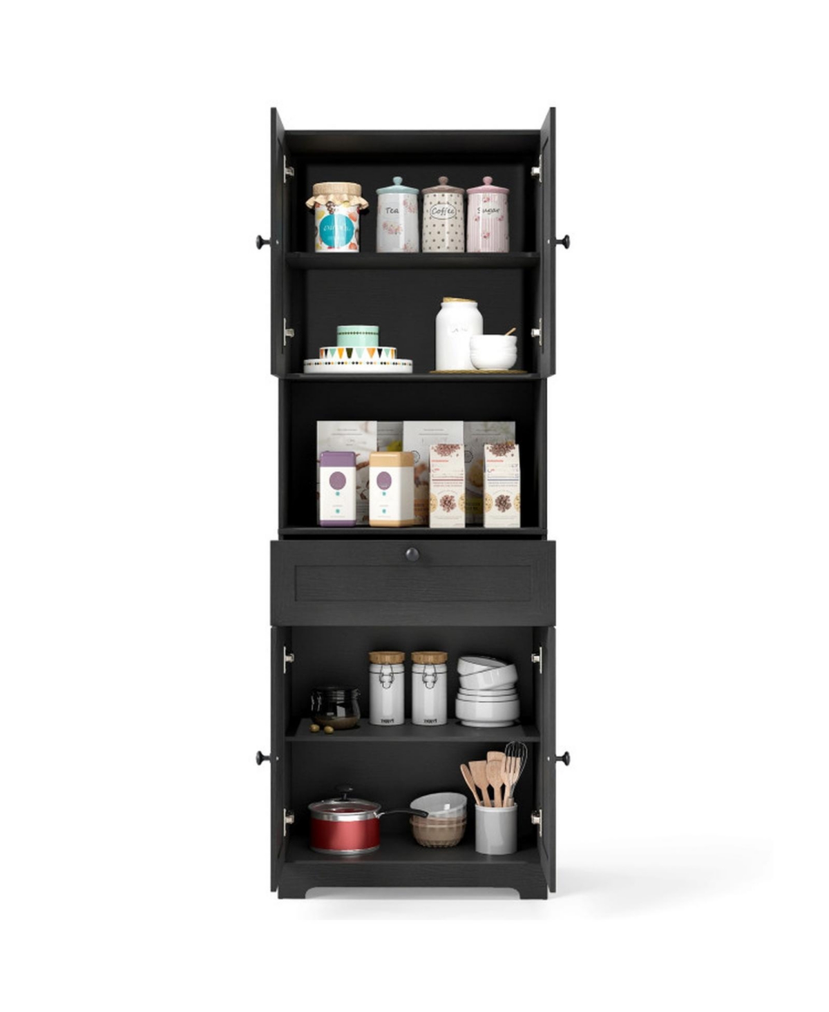 Sugift 67.5 Inch Tall Freestanding Storage Cabinet with 4 Doors Drawer and Adjustable Shelf - Black