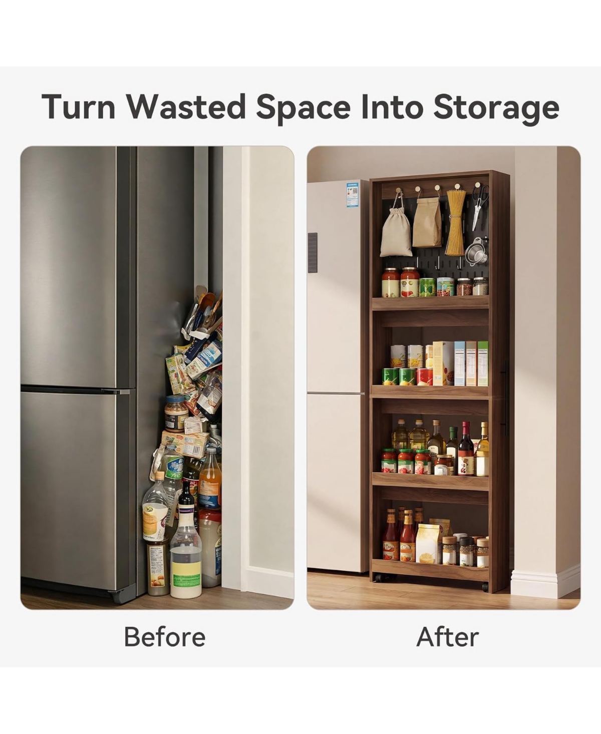 Tribesigns Extra Tall Slim Storage Cart Next to Fridge, Mobile Shelf