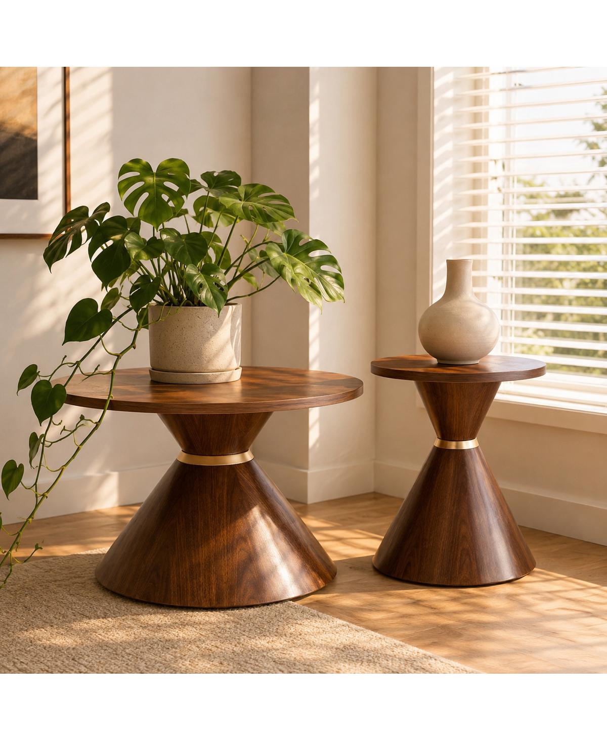Streamdale Furniture 2-Piece Round Coffee Table Set, Texture and Metal Base