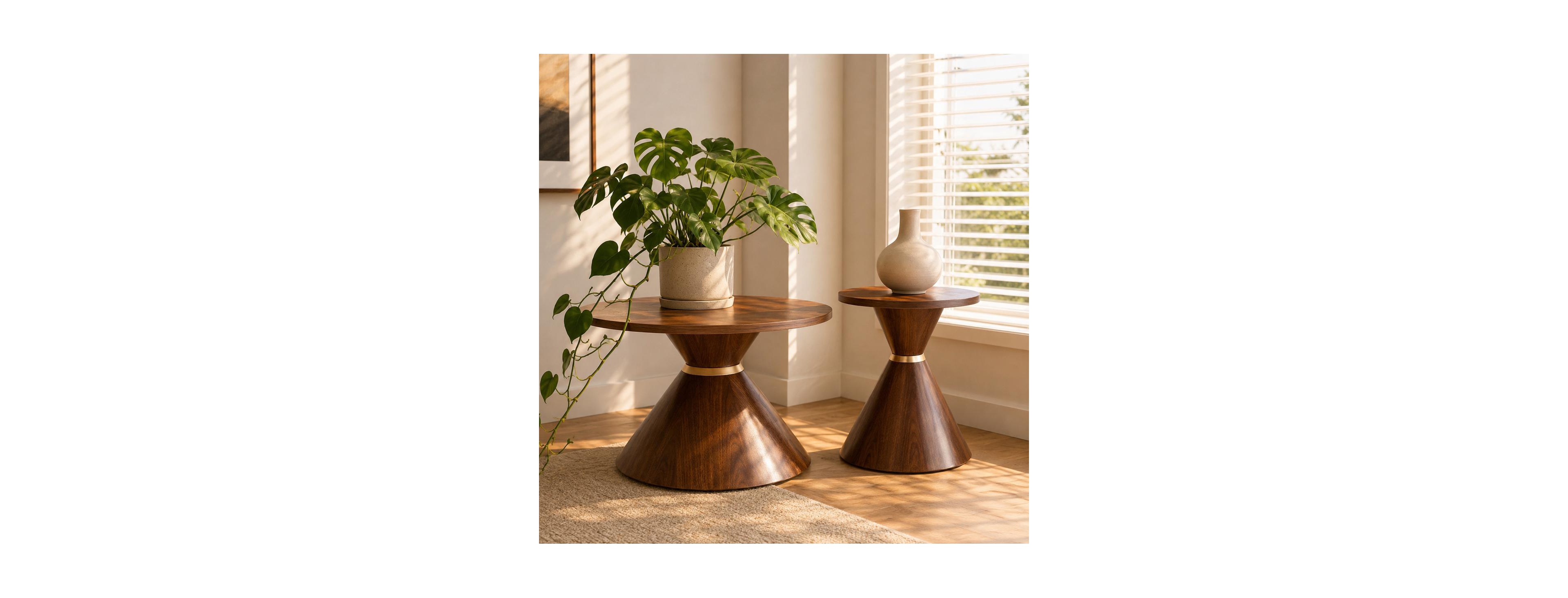 Streamdale Furniture 2-Piece Round Coffee Table Set, Texture and Metal Base