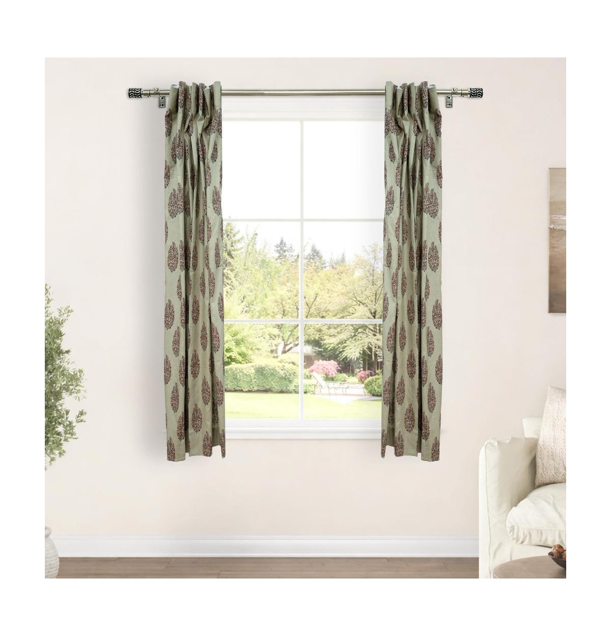 Fabdivine Handmade Vatika Floral Block Print Linen Curtain