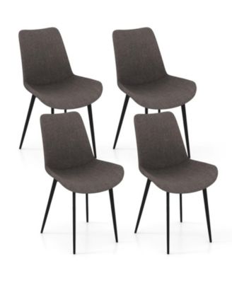 Set of 4 Upholstered Dining Chairs with Metal Legs and Padded Curved Backs