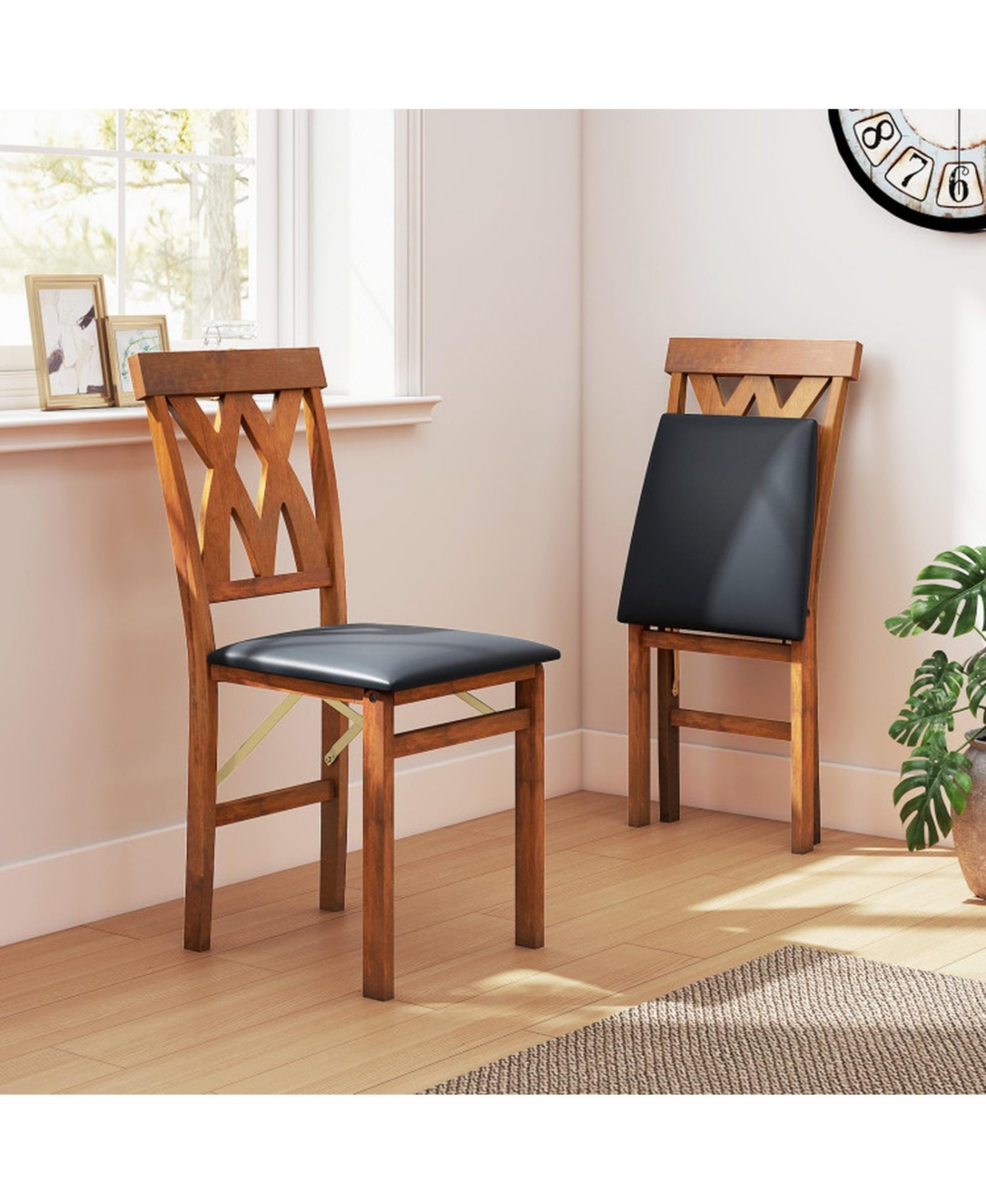 Sugift Folding Dining Chairs Set of 2 Faux Leather Upholstered Armless Kitchen Seating Rubber Wood Frame