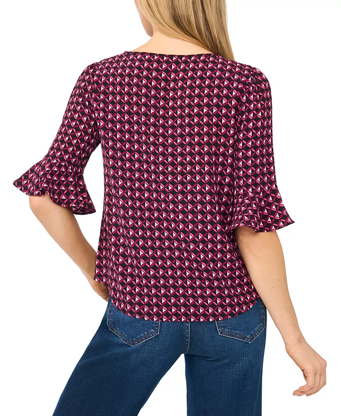 Women's Split-Tie-Neck 3/4-Sleeve Ruffle-Cuff Blouse - thumbnail 8