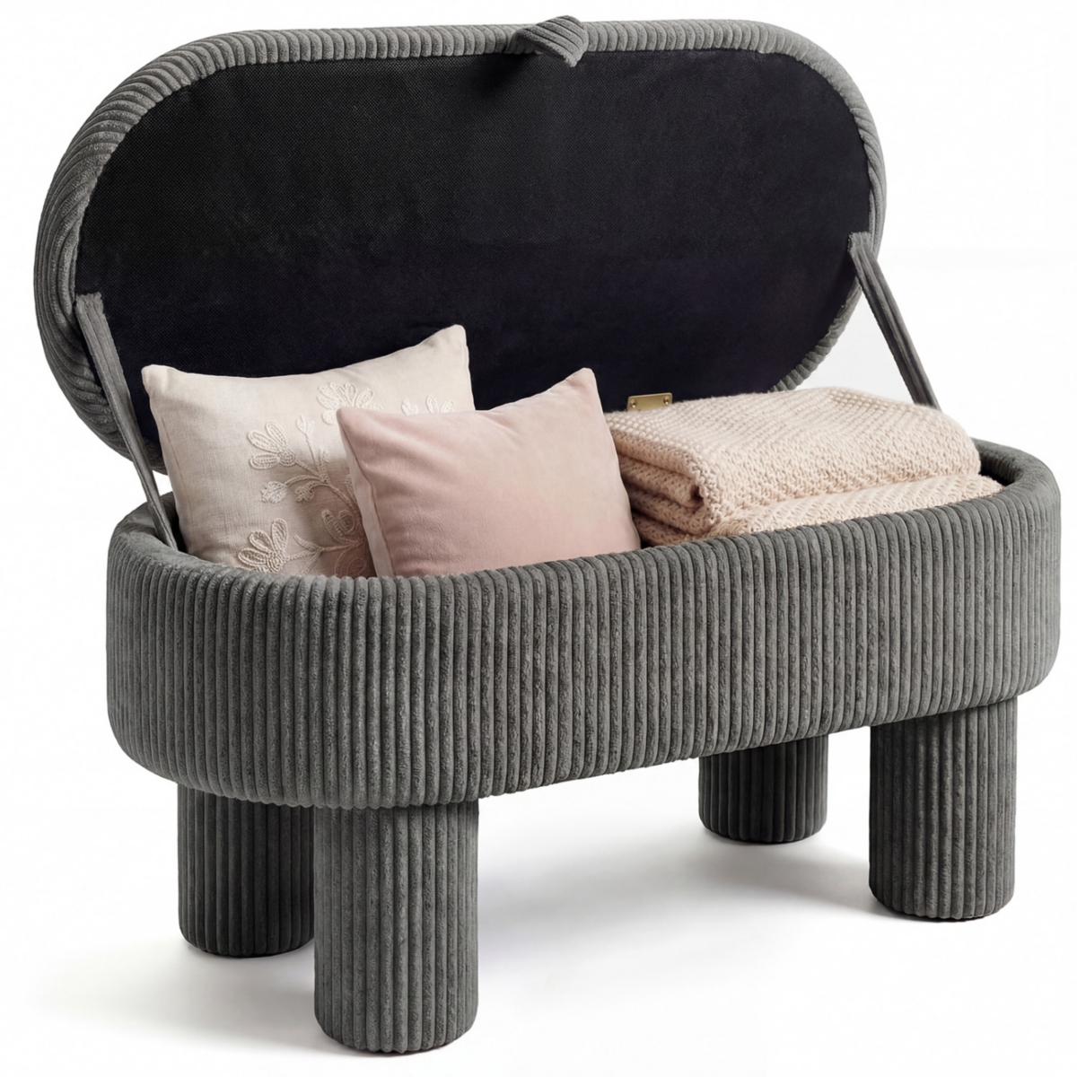 Sugift 42 Inches Storage Ottoman Bench Corduroy Upholstered Footstool with Hidden Compartment