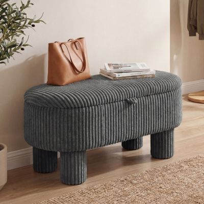 42 Inches  Storage Ottoman Bench Corduroy Upholstered Footstool with Hidden Compartment