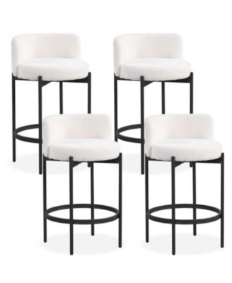 24 Inch Boucle Counter Stools Set of 4 with Curved Backrests and Thick Cushioned Seats