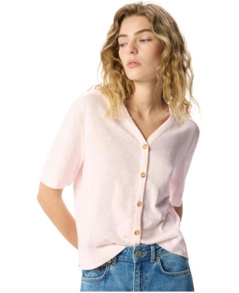 Женский топ Whistles Ella Cotton V-Neck Short-Sleeve, цвет: Бледный розовый