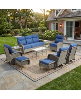Luxury 10-Pieces Patio Furniture Set with 6-inch Thick Cushion, Outdoor Couch and High Back Swivel Rocker Patio Chairs,Wicker Conversation Set