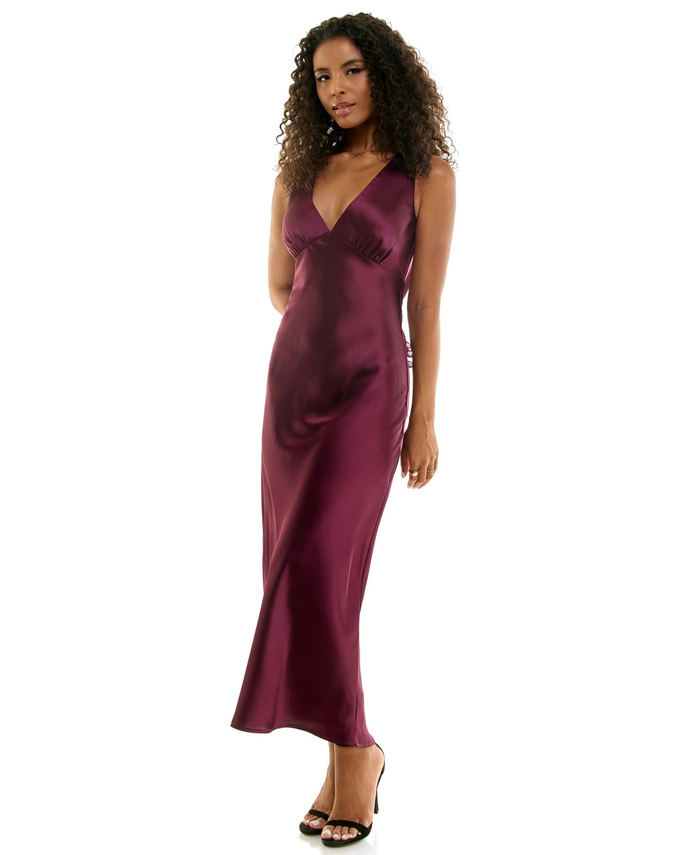 Женское платье Emerald Sundae Juniors' V-Neck A-Line Satin, цвет: Ягодный — фото 4