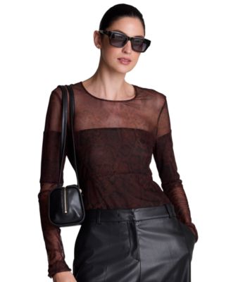 Women's Long Sleeve Mesh Crew Neck Pullover
