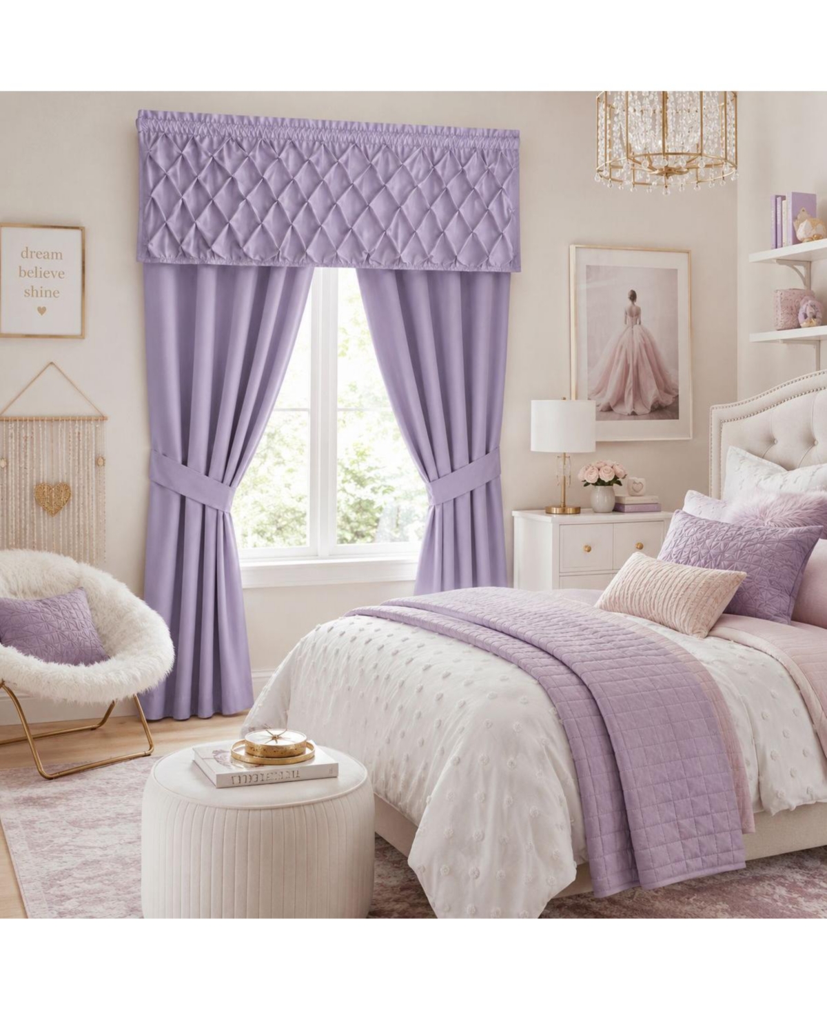 Kate Aurora Alcove Complete Lavender Window in a Bag Curtain Panels And Valance Set