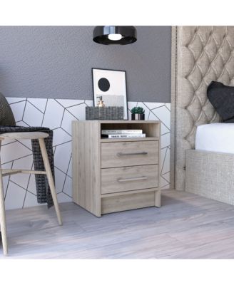 Light 2-Drawer Nightstand with Open Shelf and Metal Handles, 19.9"H