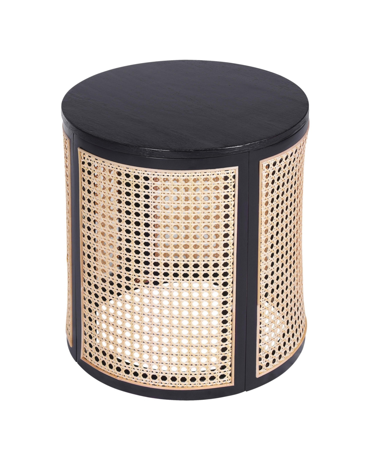 Flynama Round Rattan End Table, 15.7 Inch Woven Side Table with Rubber Wood Top, Small Nightstand for Living Room Bedroom