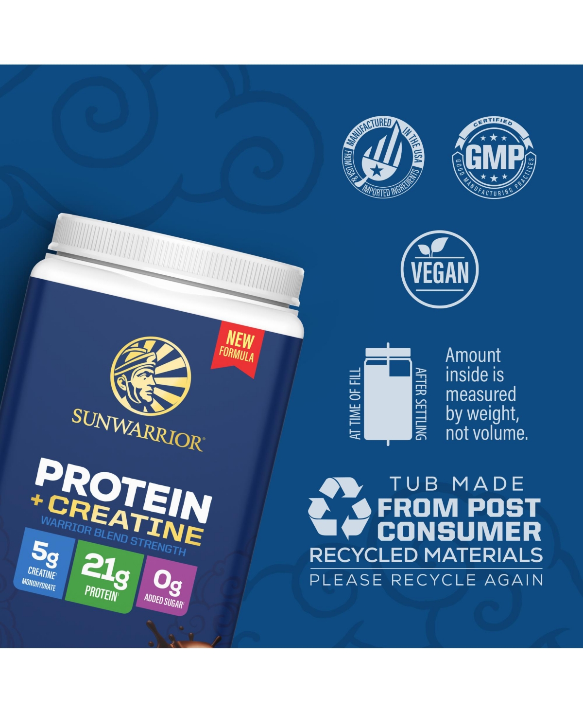 Sunwarrior Warrior Blend Protein Powder with Creatine, Chocolate, 25 Servings
