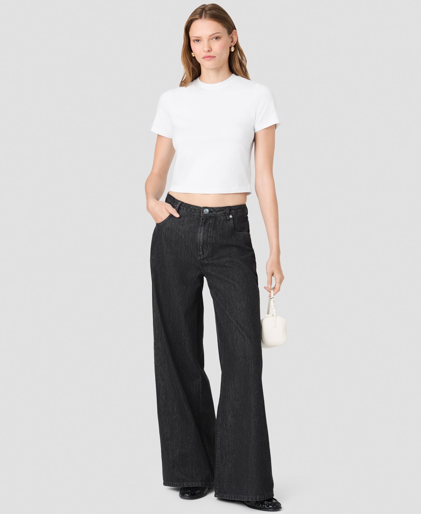 Женские джинсы French Connection Elton High-Waisted Wide-Leg Denim, цвет: Потёртый чёрный — фото 2