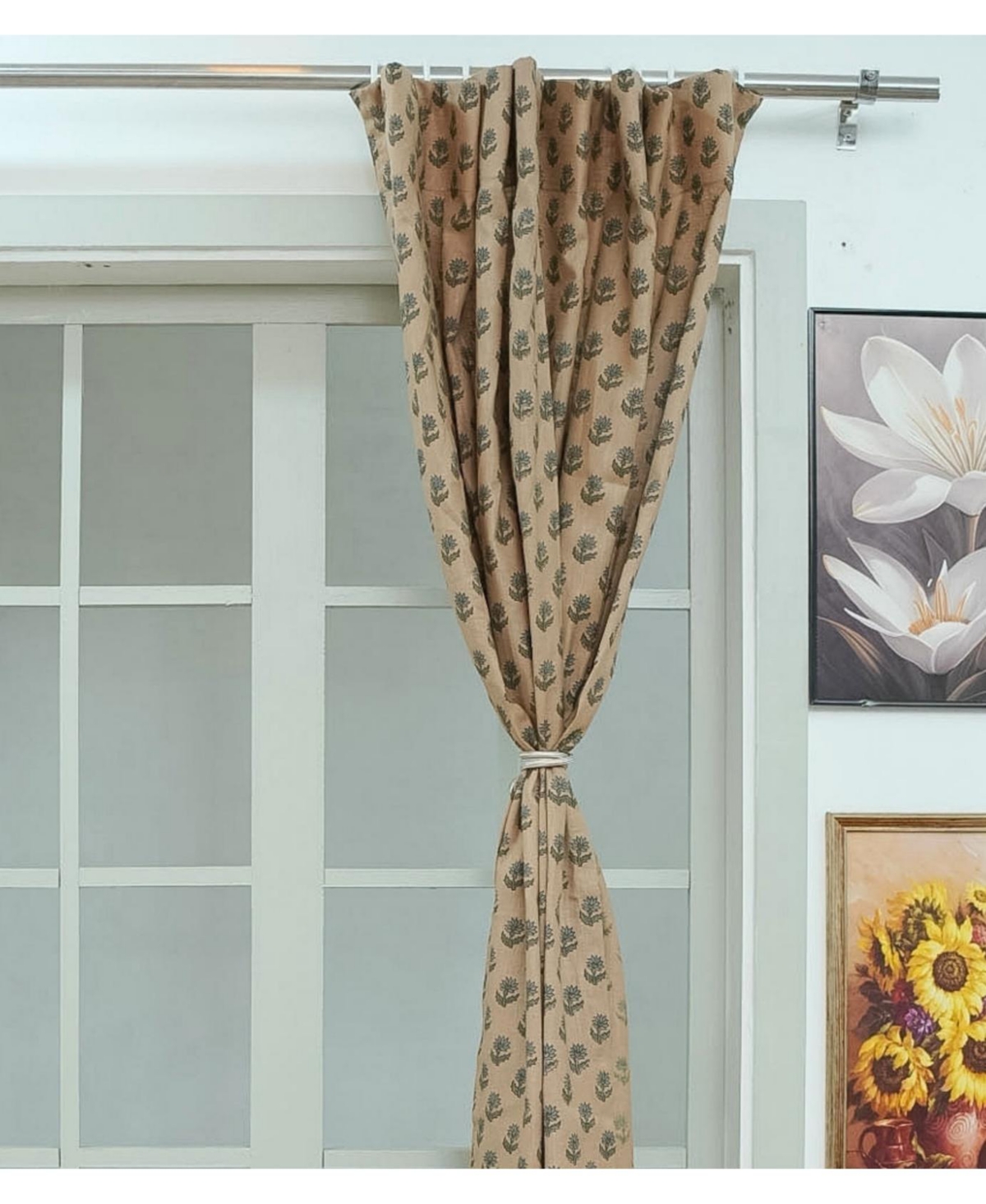 Fabdivine Palak Handmade Bohemian Block Print Viscose Color Linen Window Curtain