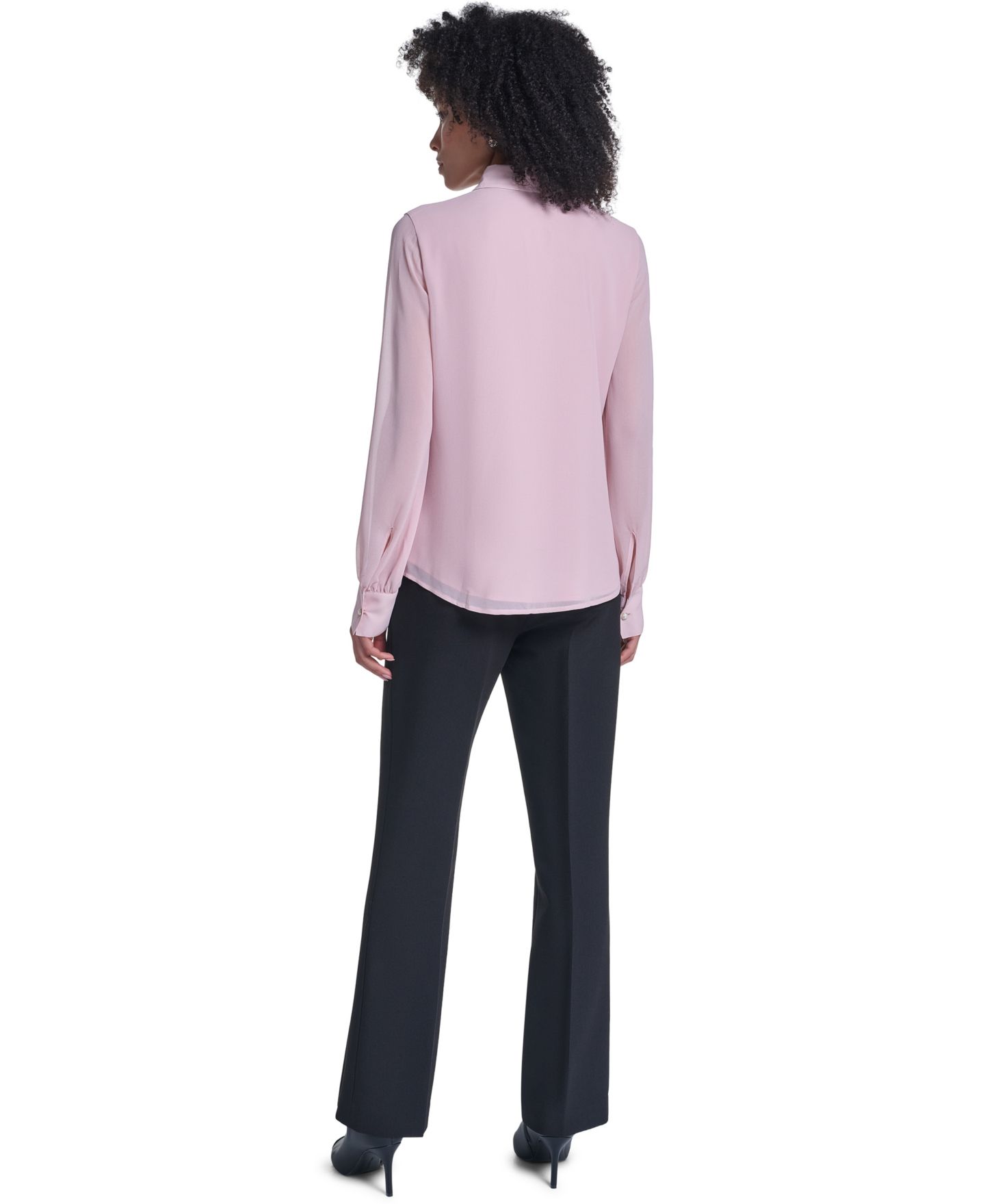 Женская блузка KARL LAGERFELD PARIS Sheer Long-Sleeve Point Collar Blouse, цвет: Розовато-лиловый — фото 5