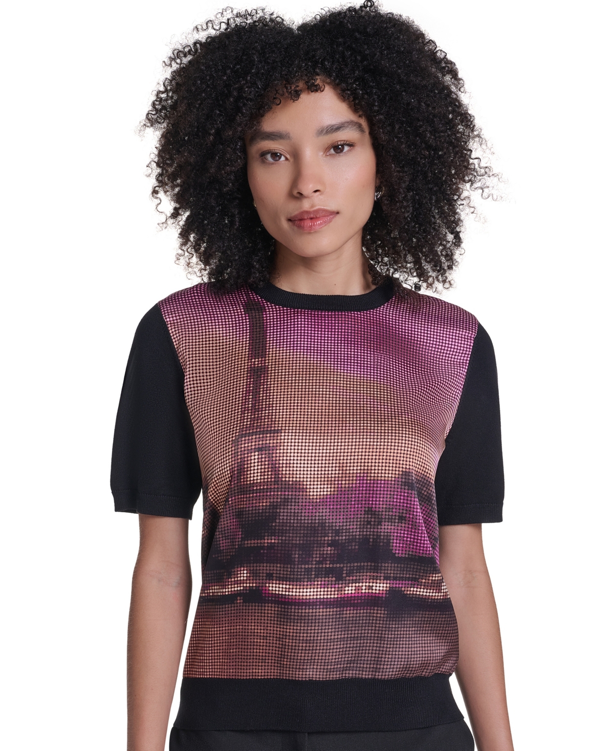 Karl Lagerfeld Paris Women's Graphic-Print Short-Sleeve Sweater