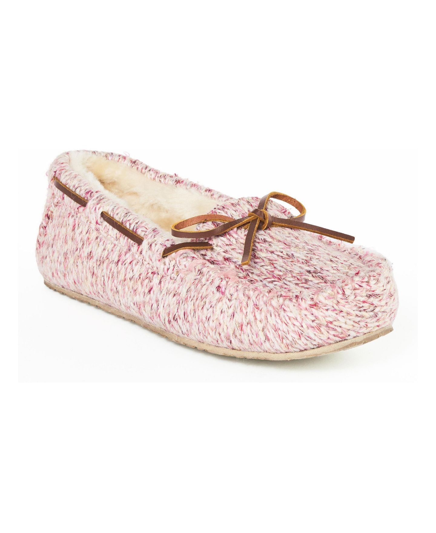 Женские тапочки Minnetonka Comfy Moc Sparkle Knit Slippers, цвет: Розовый — фото 1