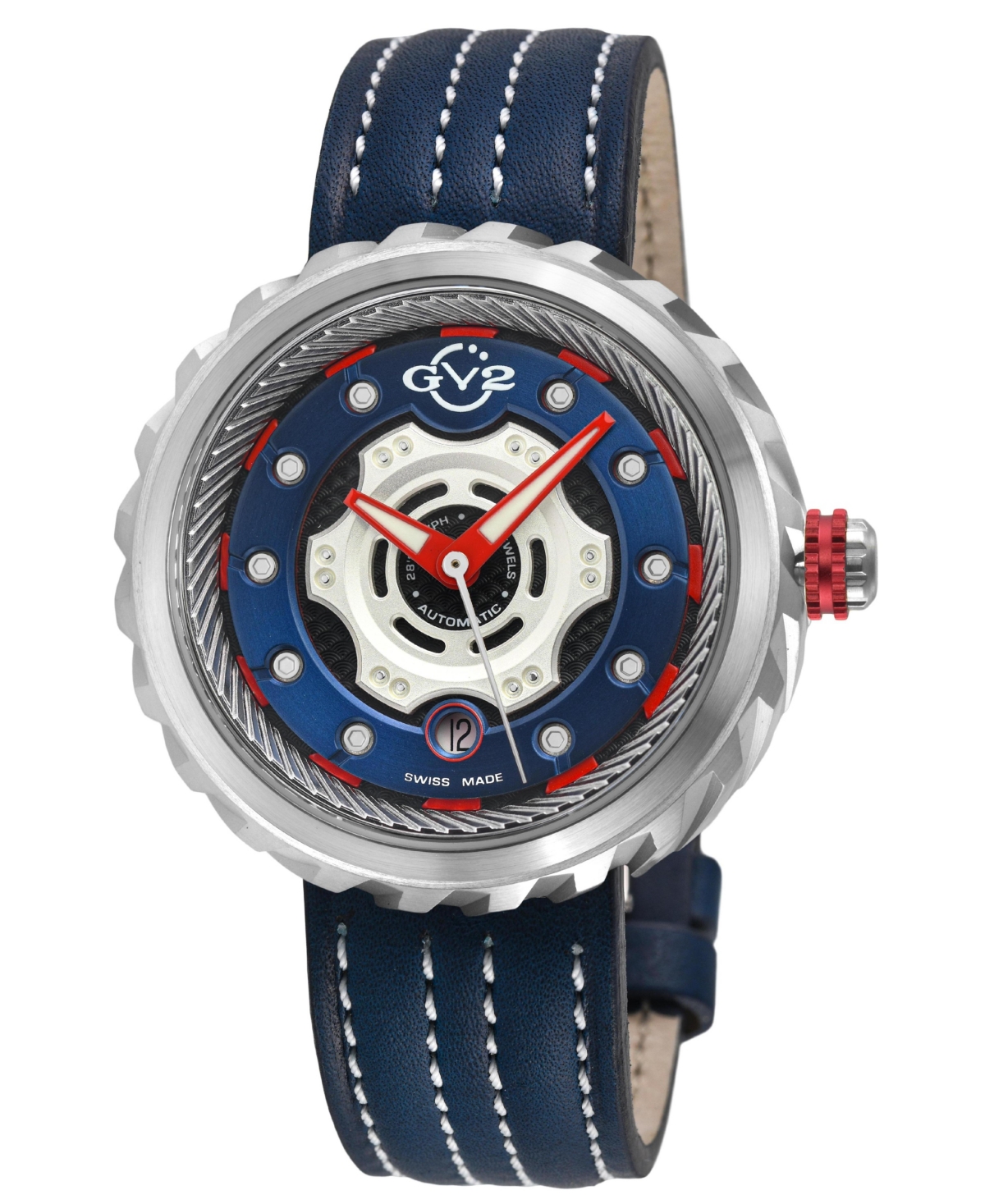 GV2 by Gevril Men's Swiss Made Motorcycle Swiss Automatic Italian Leather Strap Watch