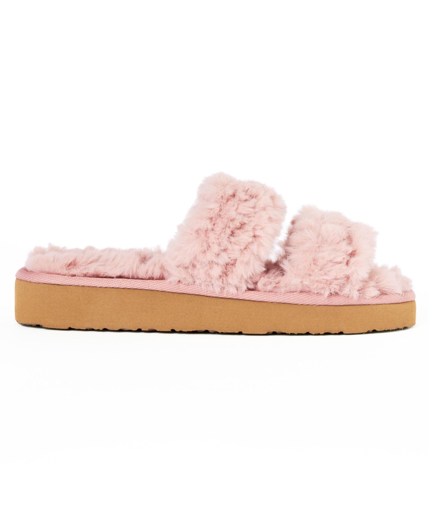 Женские тапочки Minnetonka Teddy Two Band Faux Fur Slippers, цвет: Пудровый — фото 5