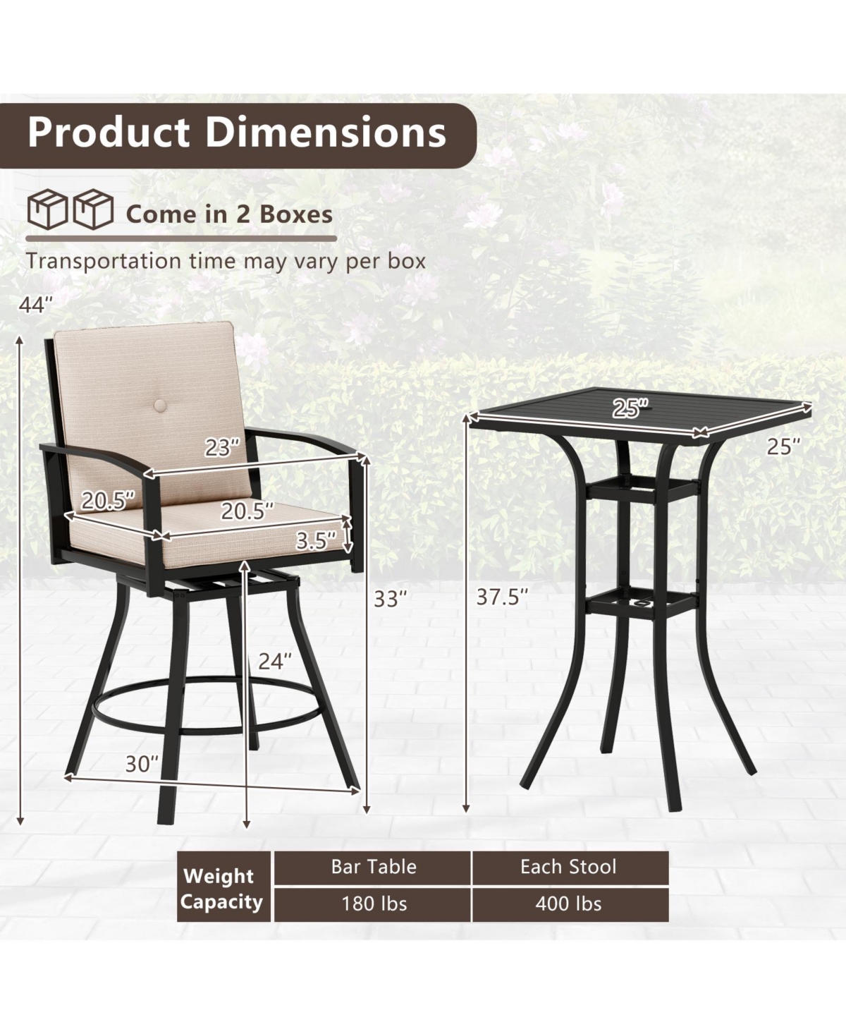 Gymax 3-Piece Patio Swivel Bar Set w/ Soft Cushions and 1.57'' Umbrella Hole