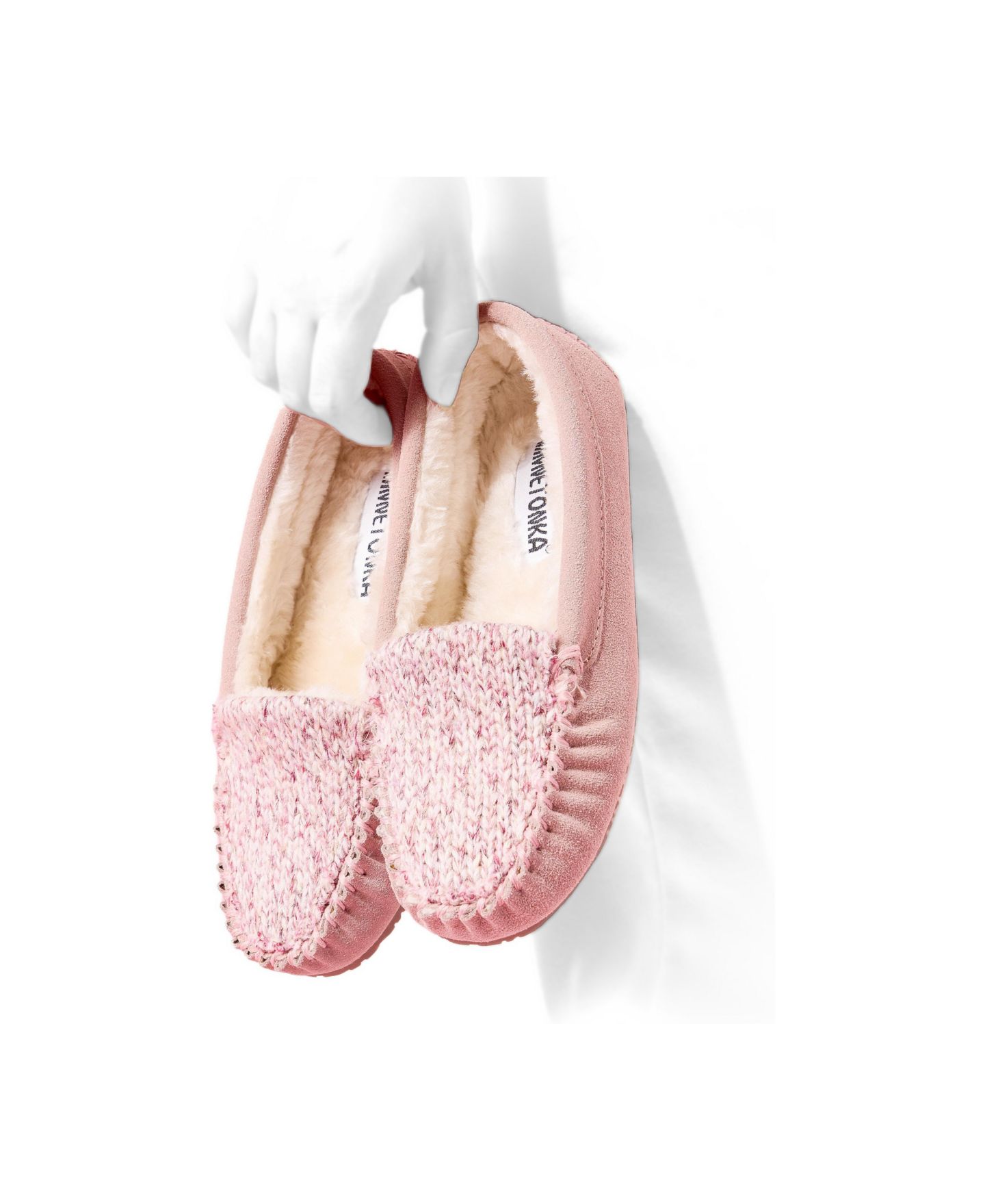 Женские тапочки Minnetonka Cosi Venetian Suede Sparkle Knit Slippers, цвет: Розовый — фото 3