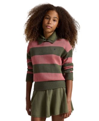 Girls' 7-16 Striped Long-Sleeve Polo Sweater