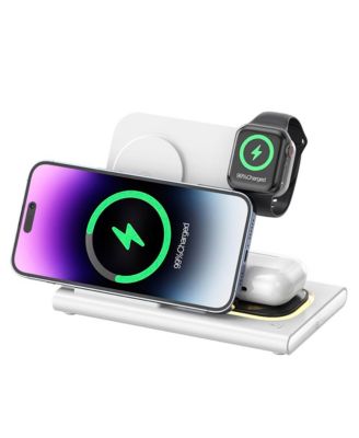 4-in-1 Foldable 15W Fast-Charging Wireless Charger with Night Light, Compatible with iPhone, Apple Watch, and AirPods