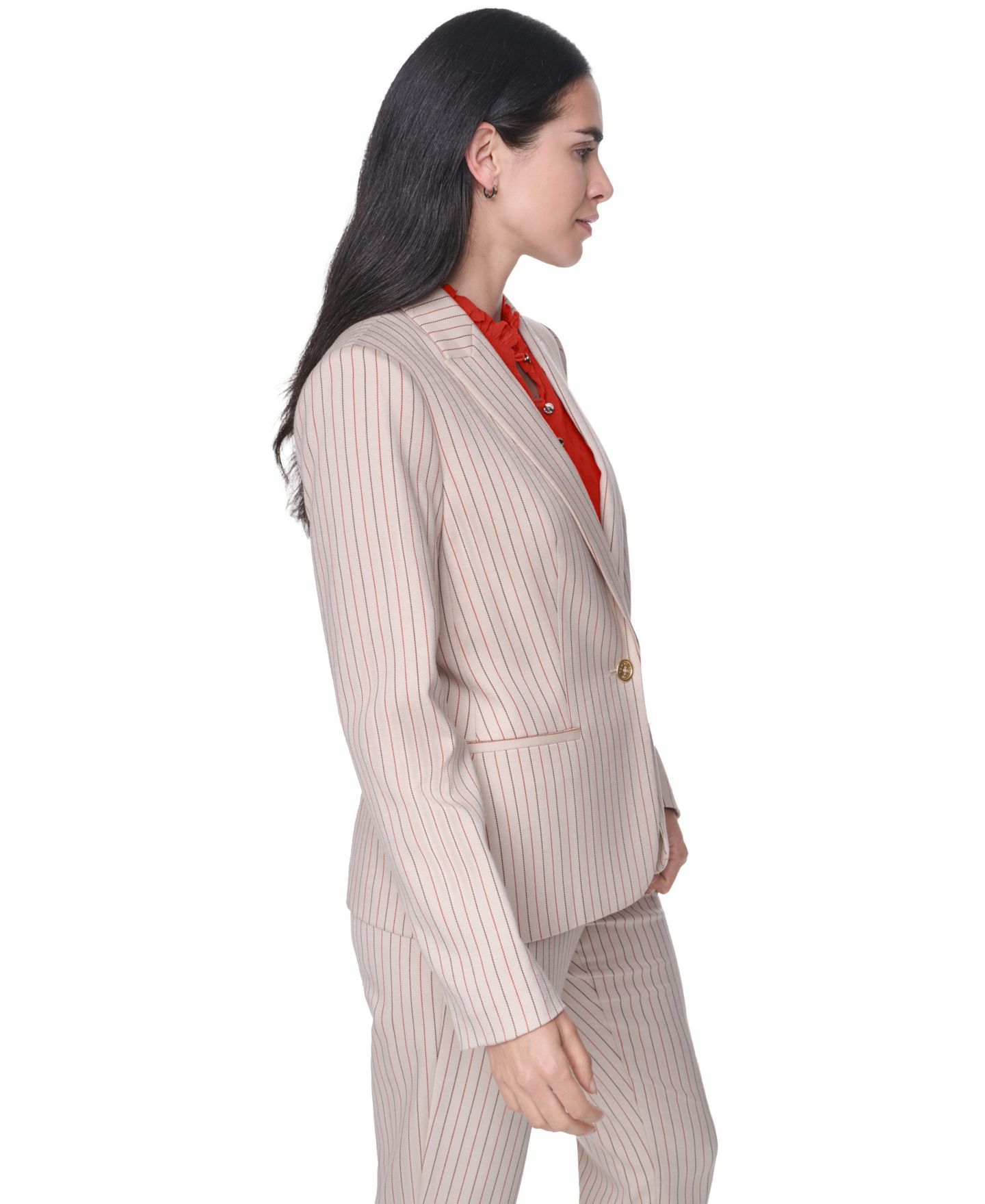Женский пиджак Tommy Hilfiger Pinstripe One-Button Blazer, цвет: Хаки разноцветный — фото 3