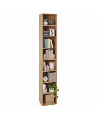 71 Inches Tall Narrow Bookshelf 8-Tier Slim Bookcase w/ 4 Adjustable Shelves