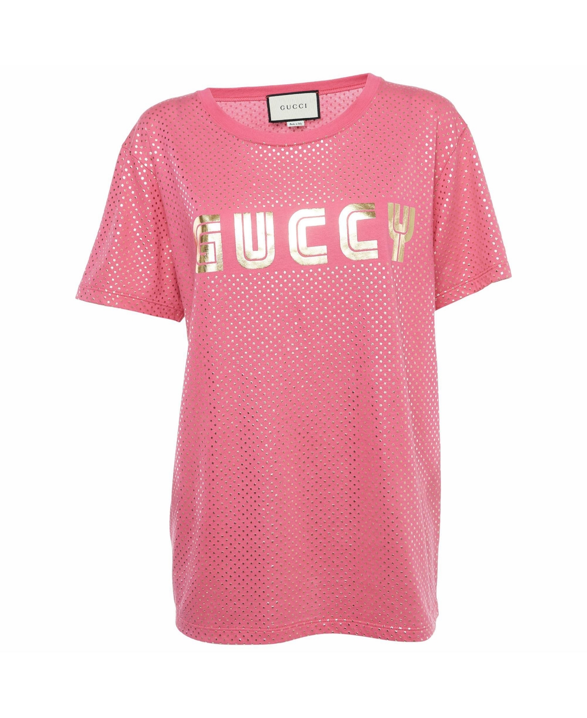 Pre-Owned Gucci Women's Gucci Star Foil Print Oversized T-Shirt - Pink