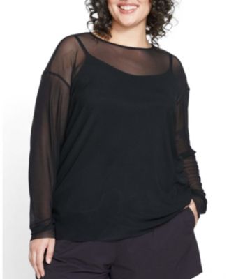 Plus Size Sheer Mesh Floral-Print Top