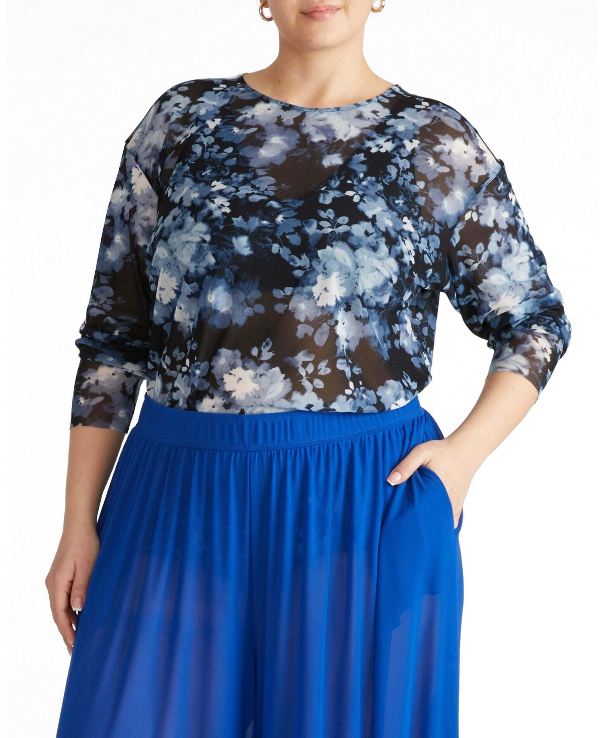 Universal Standard Plus Size Sheer Mesh Floral-Print Top