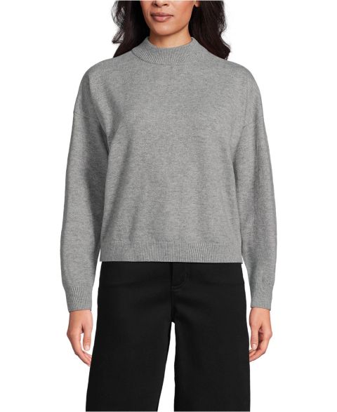 Женский свитер Lands' End CashTouch Drop-Shoulder Mock Neck Cotton-Blend, цвет: Серый меланжевый