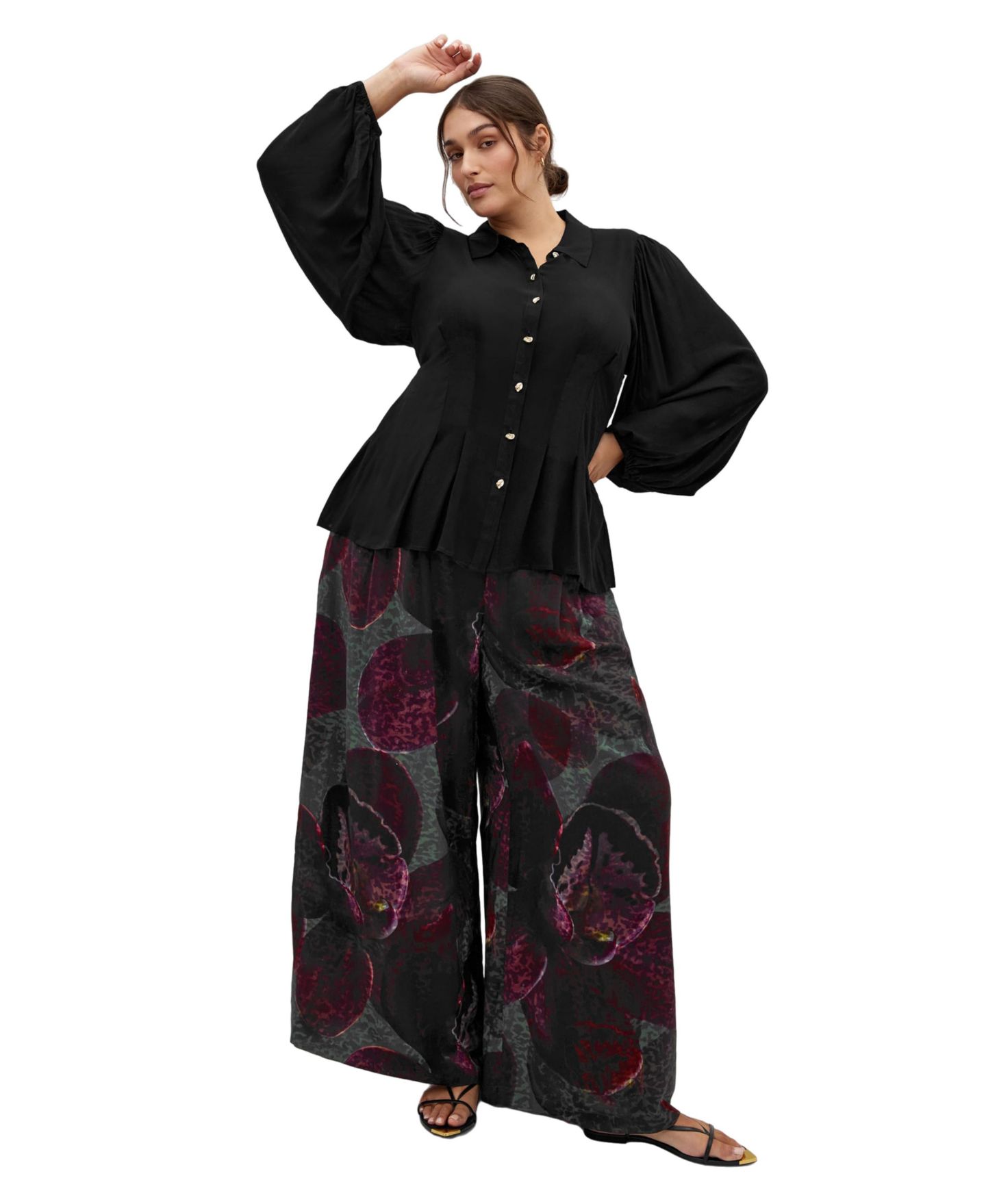 Женская рубашка CITY CHIC Plus Size Piper Button-Up Collared Relaxed-Fit Long-Sleeve Shirt, цвет: Чёрный — фото 3
