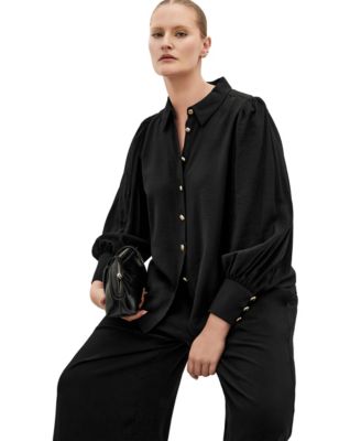 Plus Size Alana Long-Sleeve Collared Button-Detail Blouse