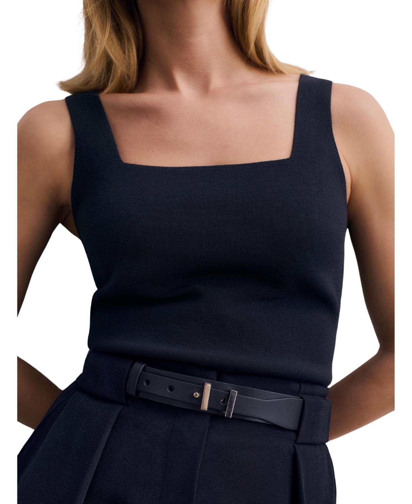 Женский топ The Fold Keighley Sculpt Sleeveless Square Neck Knit, цвет: Тёмно-синий — фото 4