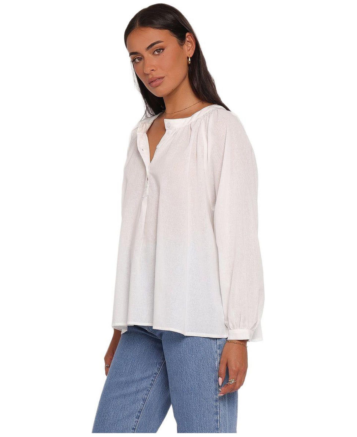 Женская рубашка Petal and Pup Irisa Front Button-Down Long Sleeve Cotton, цвет: Белый — фото 2