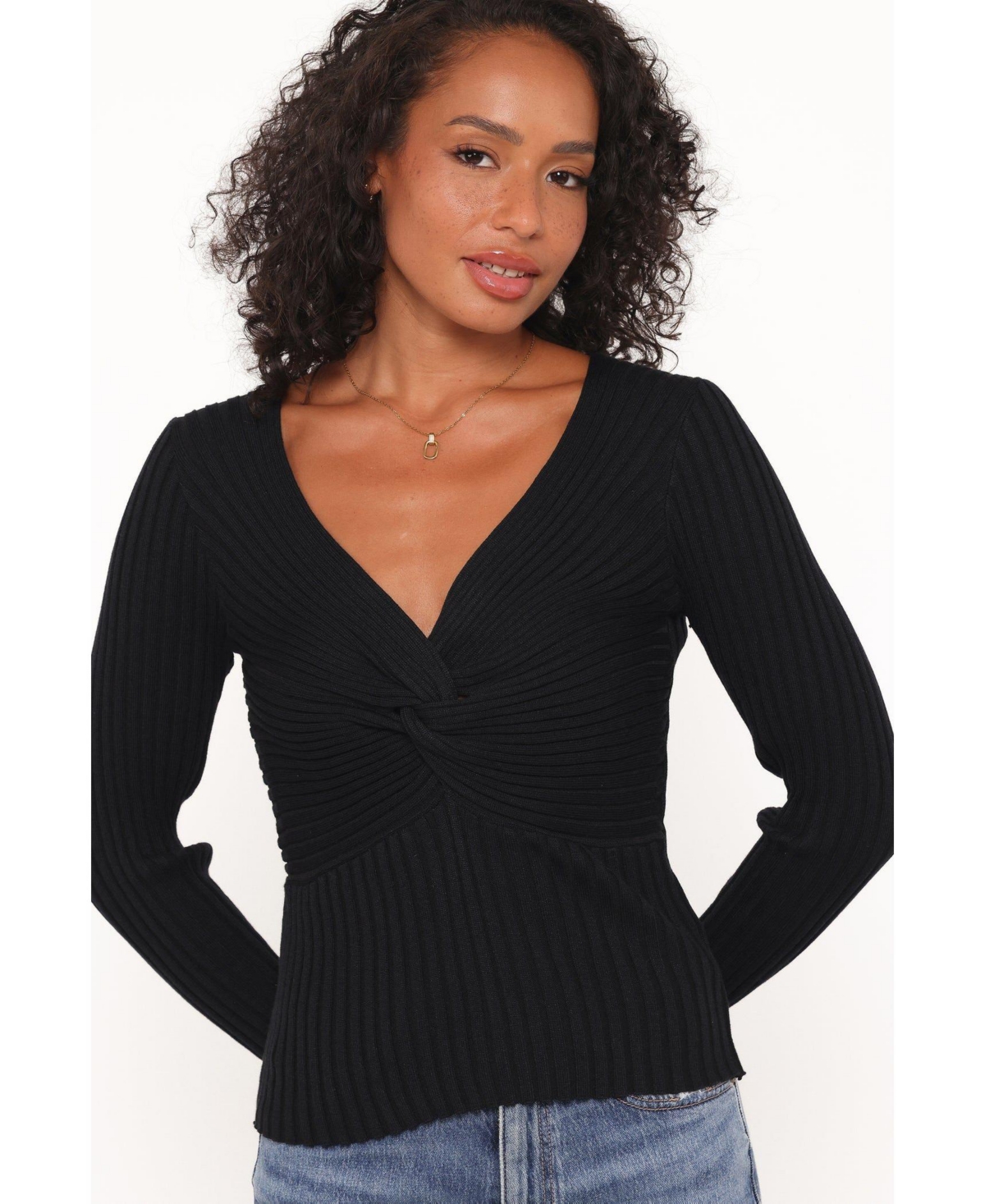 Petal and Pup Women's Demi Twist Detail V-Neck Long-Sleeve Knit Top