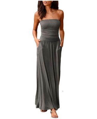 Women's Strapless Ruched Maxi Dress