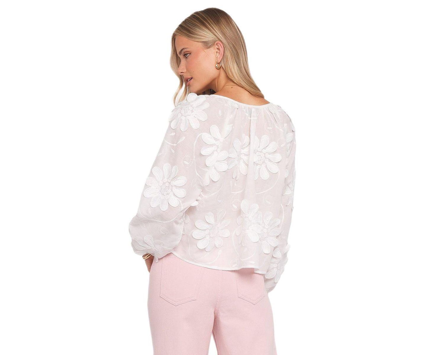 Женская блузка Petal and Pup Leire Long-Sleeve Floral-Embroidered, цвет: Белый — фото 3