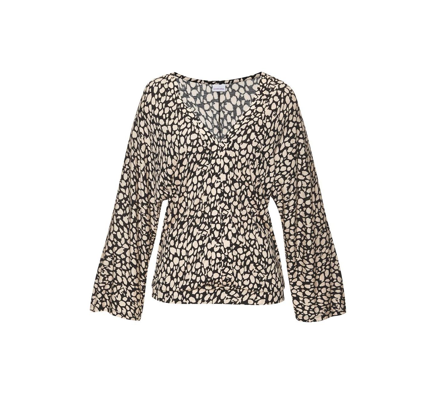 Женский топ Lascana Viscose Printed Everyday Comfort Long-Sleeve, цвет: Чёрный с принтом — фото 5
