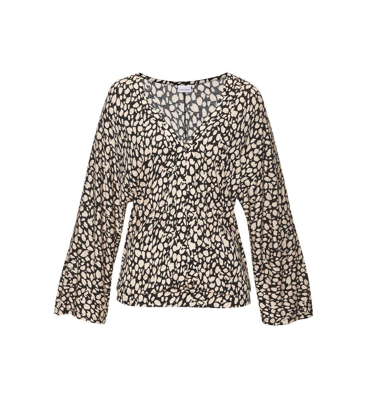 Lascana Women's V-Neck Long-Sleeve Printed Blouse