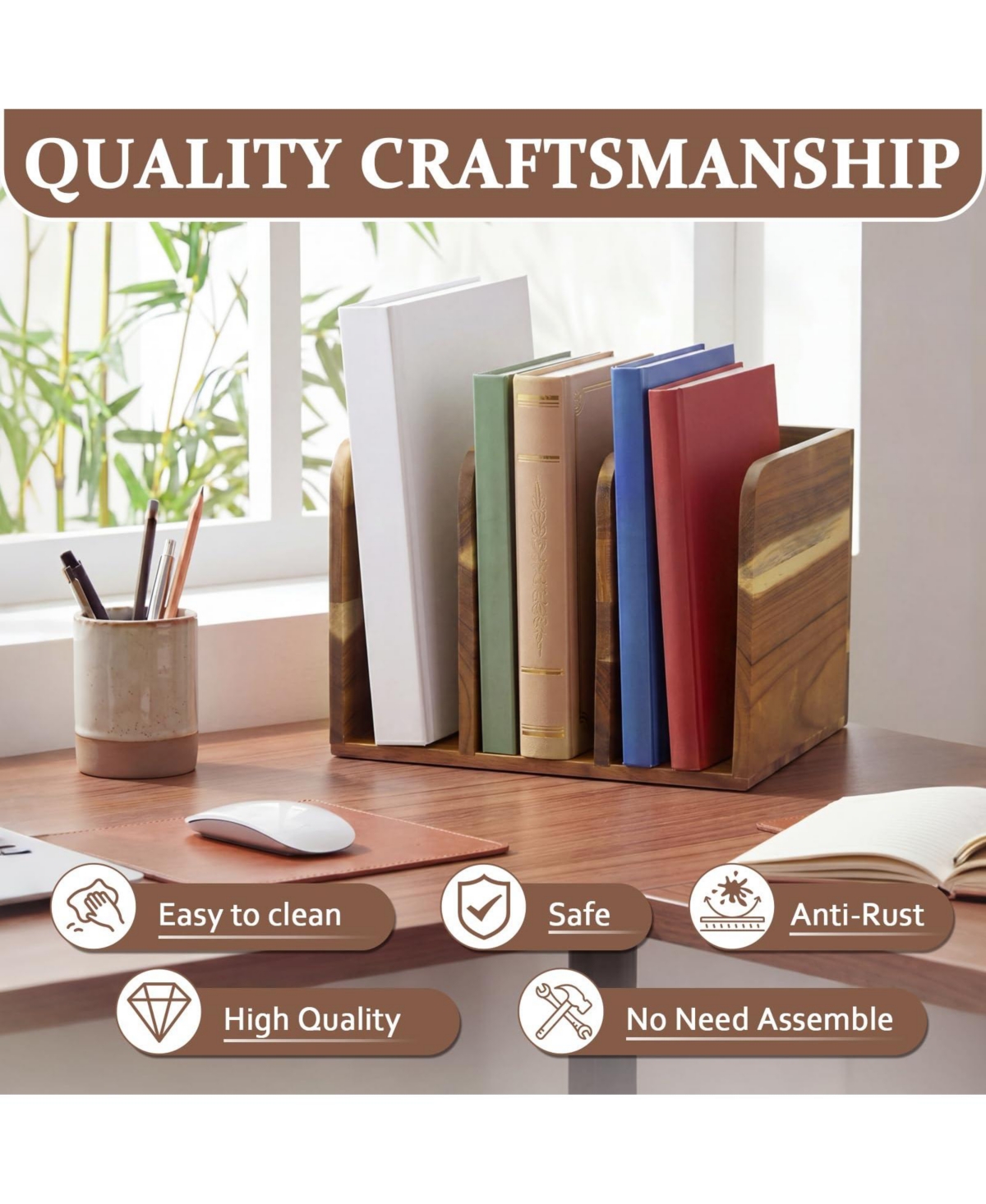 Danrong Wooden 3 Compartment Desk Organizer Vertical File Magazine Holder